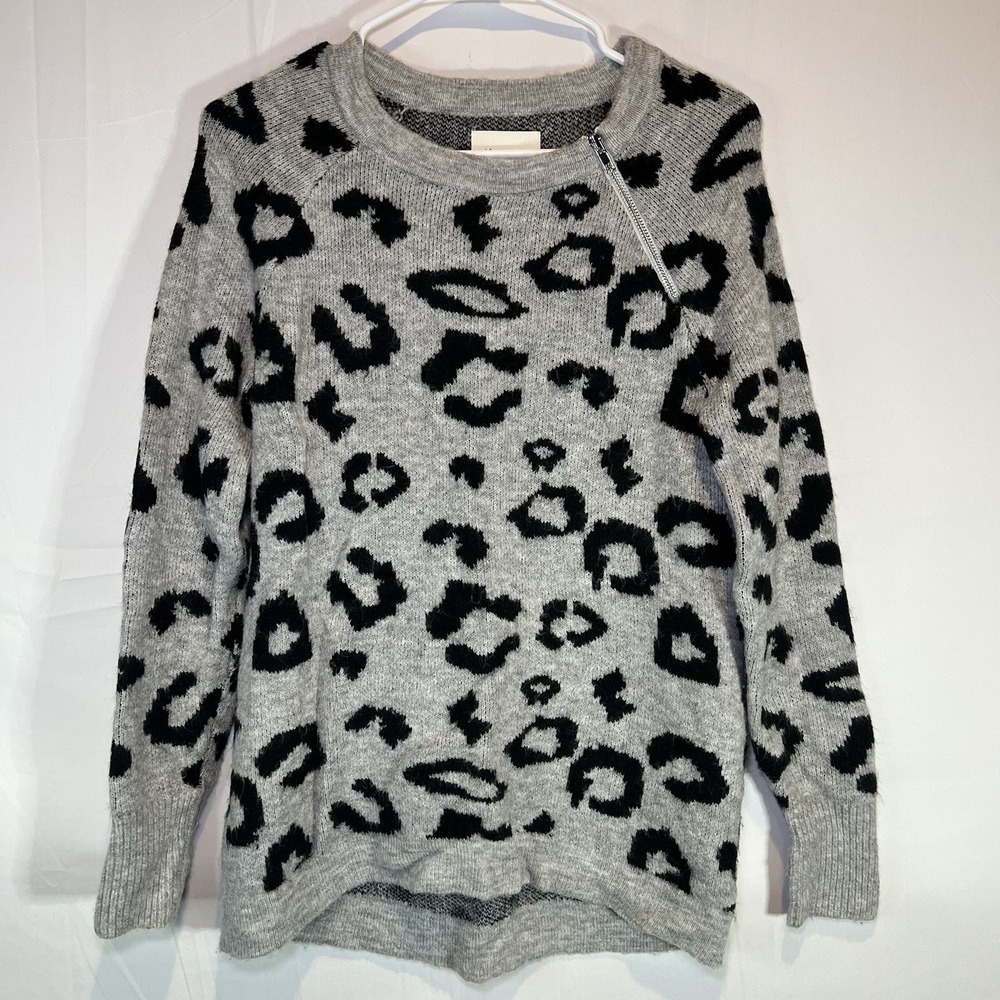 Abercrombie & Fitch Gray Animal Leopard Print Sweater Collar Zipper Size‎ XS